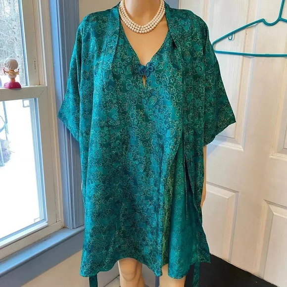 Vintage NWT Floral Silky Violet & Rose Nightgown Robe 2 Pieces Set Women Size M - Picture 10 of 10